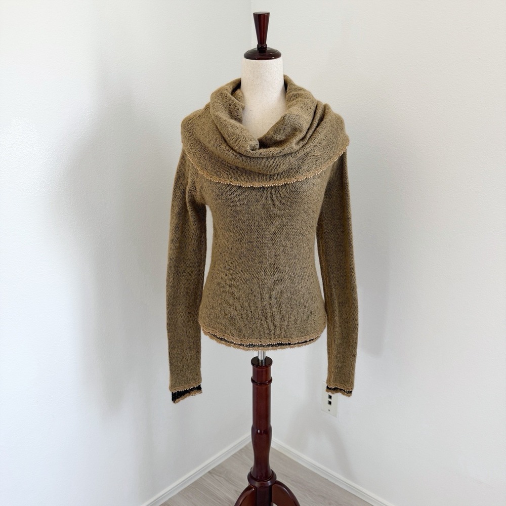 VTG Mac & Jac Sweater Womens Medium Brown Mohair Cowl Neck Beaded Fairy Grunge